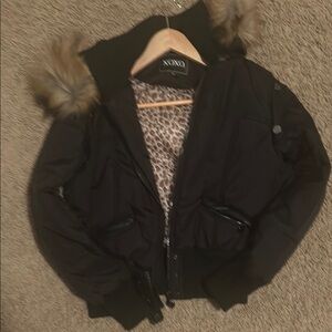 XOXO Black Women's Jacket with Faux Fur Hood